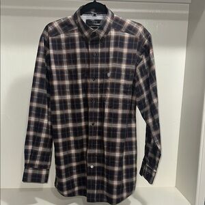 Cinch Casual Button Down Shirt Brown and Blue